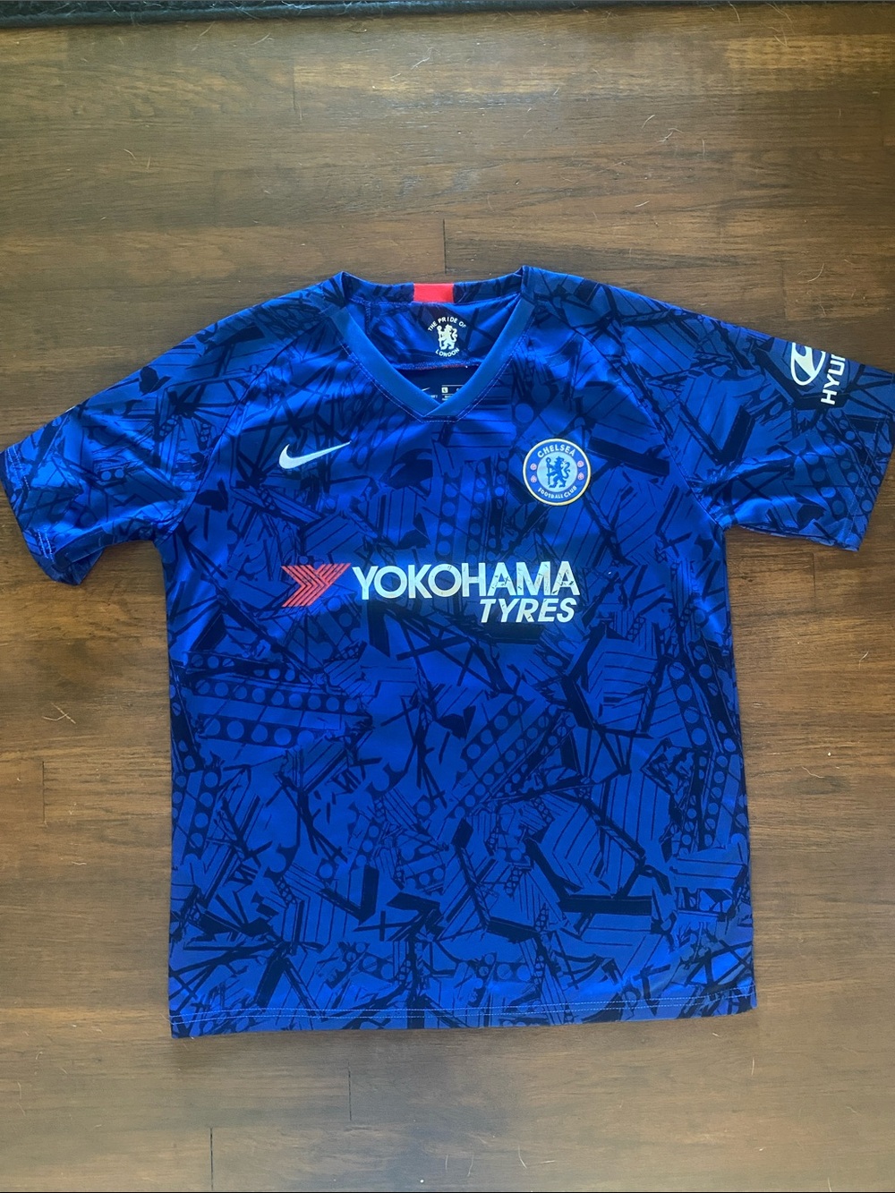 Chelsea Pulisic 19/20 Home Nike Blue Graphic Soccer Jersey with Yokohama Logo